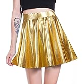 UTTPLL Women's Shiny Flared Metallic Holographic Pleated Mini Skater Skirt High Waist Costome Pleated Skirt