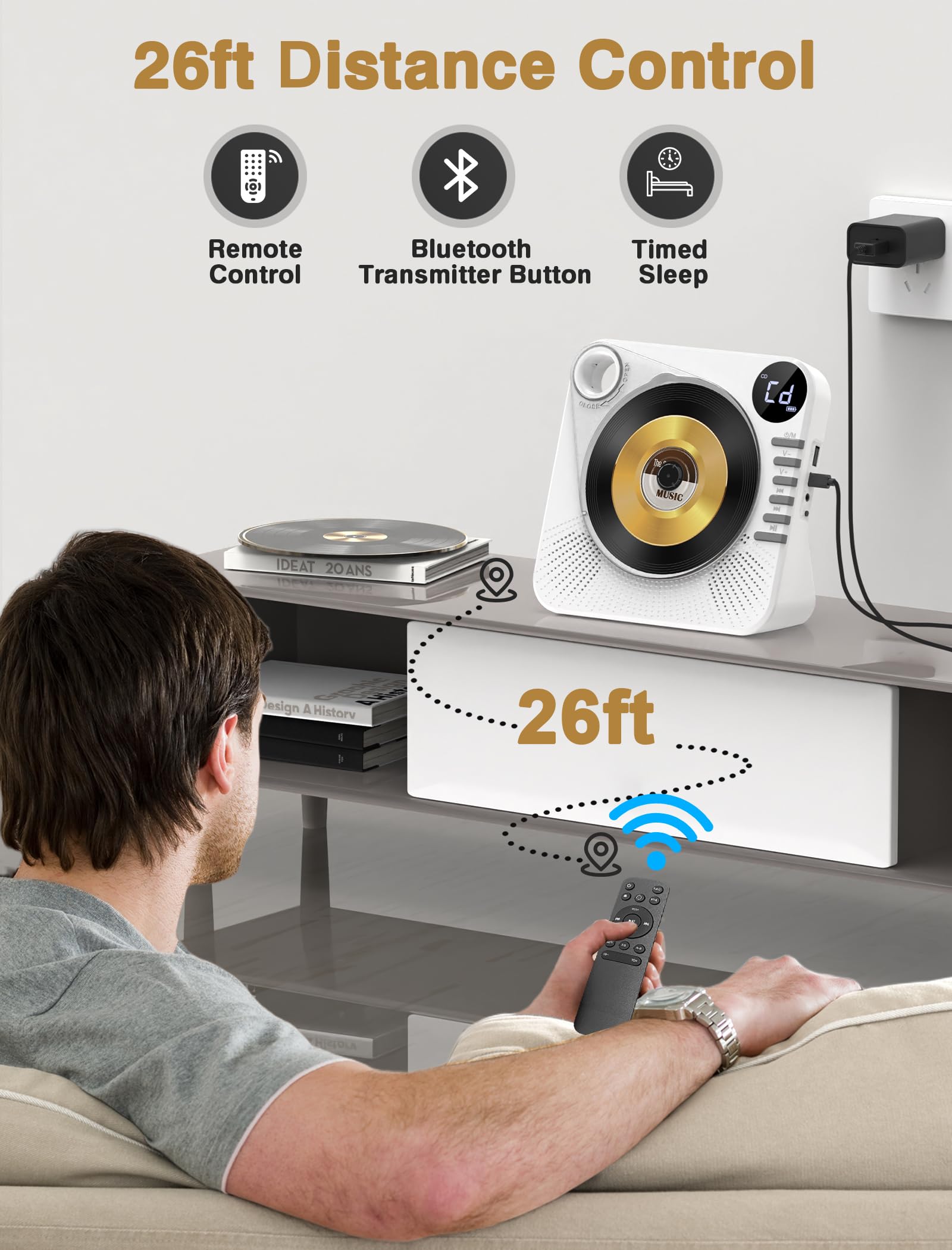 Desktop CD Player Bluetooth with HiFi Dual Speaker, CD Player for Home with Remote Control,Dust Cover,LCD Display,Sleep Timer,EQ Sound,USB/AUX/3.5mm Earphone Jack for Home,Kids,Gift