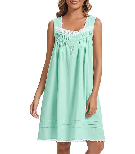 AVIIER 100% Cotton Nightgowns for Women Sleeveless Sleep Dress Ladies Gowns Sleepwear with Pockets Apricot S at Amazon Women's Clothing store