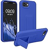 kwmobile Case Compatible with Apple iPhone 16e - Case with Hand Strap and Stand Soft TPU Silicone Coating - Baltic Blue