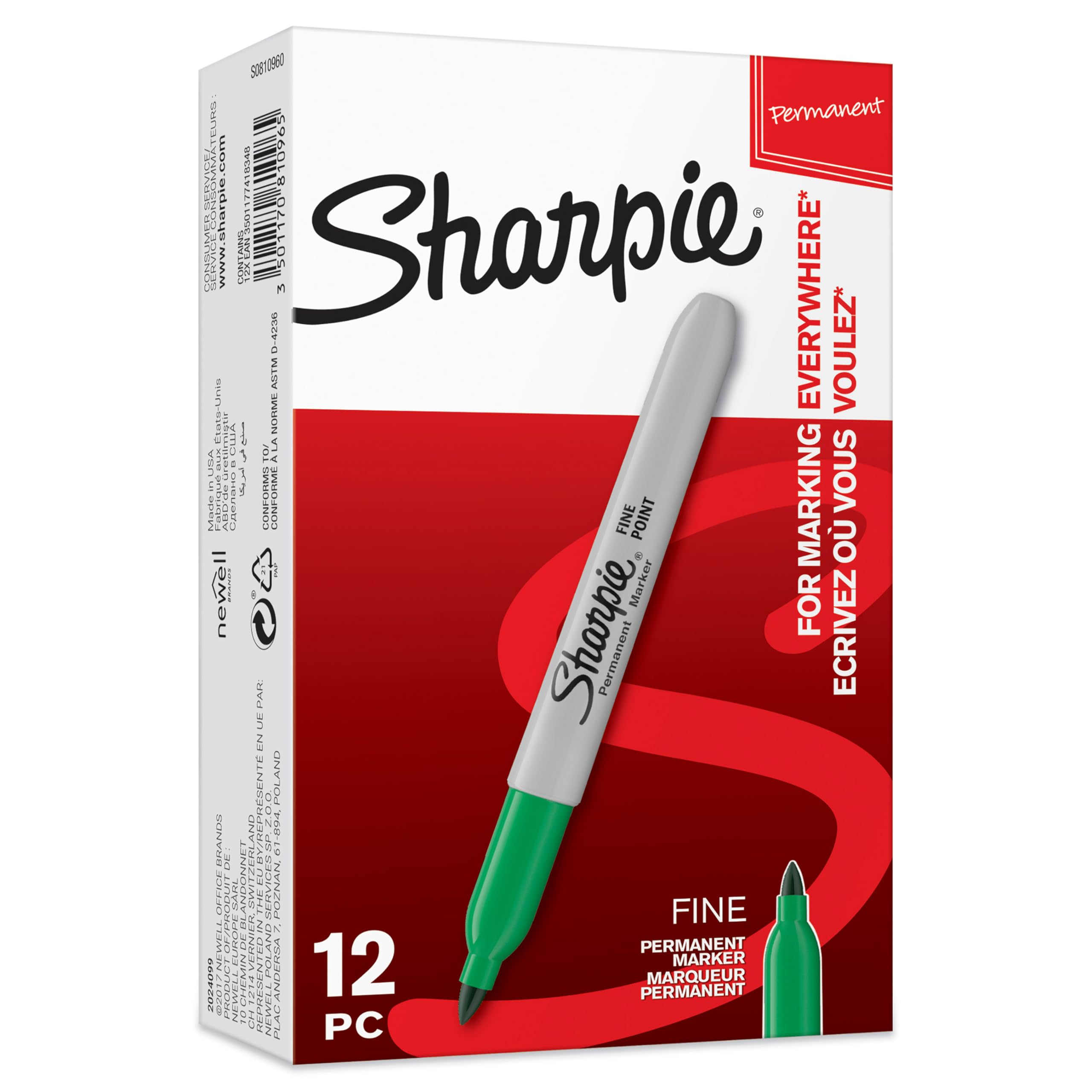 Sharpie Permanent Markers | Fine Point | Green | 12 Count