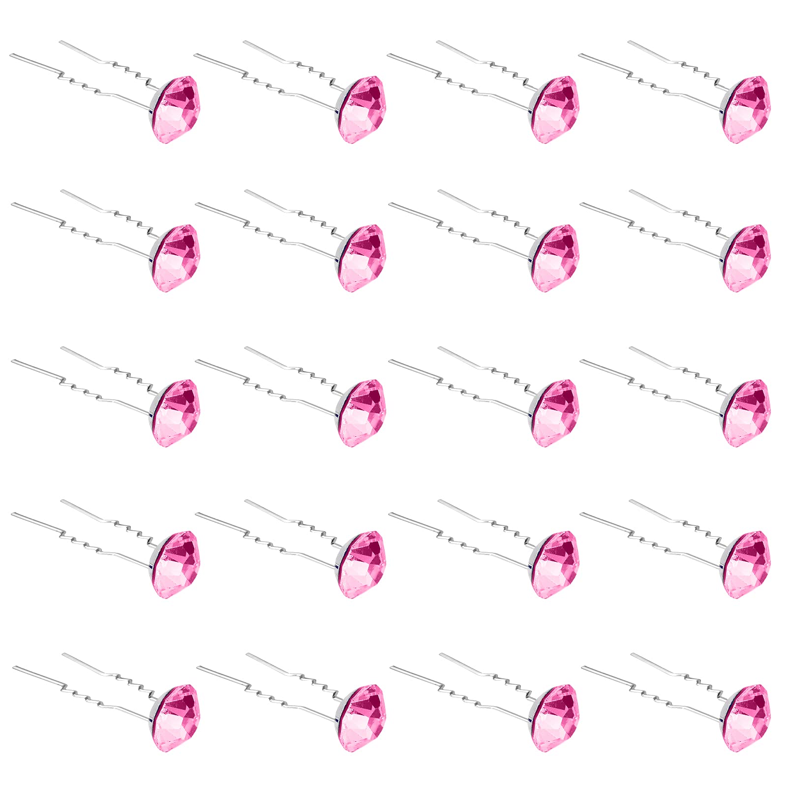 ZOUIQSS 20 Pack (Pink) Rhinestone Hair Pins Crystal Hair Clips for Bridal Wedding Women Hair Jewelry Accessories,with Clear Container