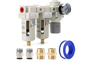 EBEIZZI 1/2" NPT Air Drying System |Air Compressor Filter |Double Air Filters | Air Pressure Regulator Combo - Semi-Auto Drain, Poly Bowl