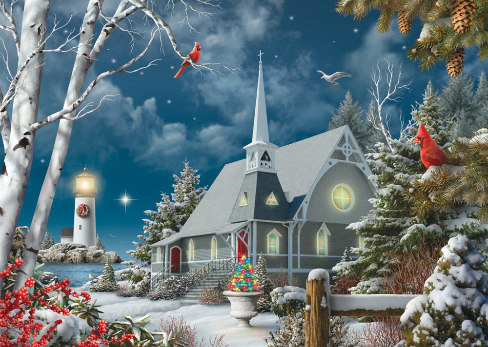 Guiding Lights Boxed Christmas Cards - 15 Cards & 16 Foil Lined Envelopes