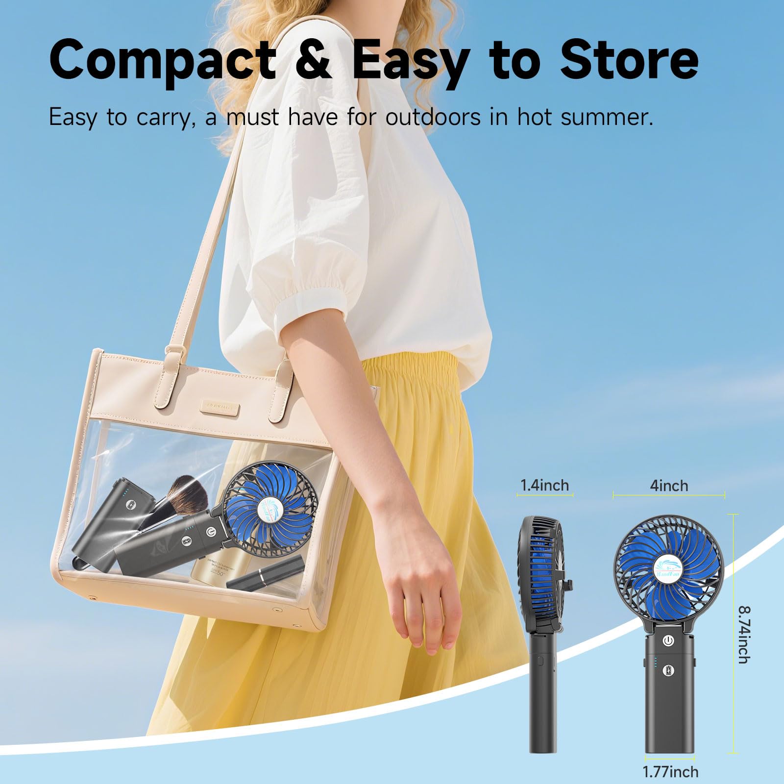 HandFan 10400mAh Powerful Handheld Fan, 40Hrs Long-Lasted Hand Fan Rechargeable, Mini Personal Fans Foldable, Heavy Duty Battery Fans Portable for Travel Beach Concerts Cruise Makeup(Blue Blade)