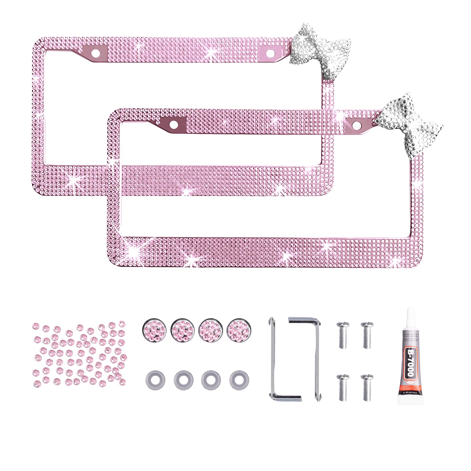Photo 1 of ****Missing hardware******2 Pack Rhinestone License Plate Frames for Women – Sparkly Bling Diamond Car Accessories, Shiny Crystal License Plate Covers with Red Bow & Glitter Screw Caps, Fits Standard US Plates