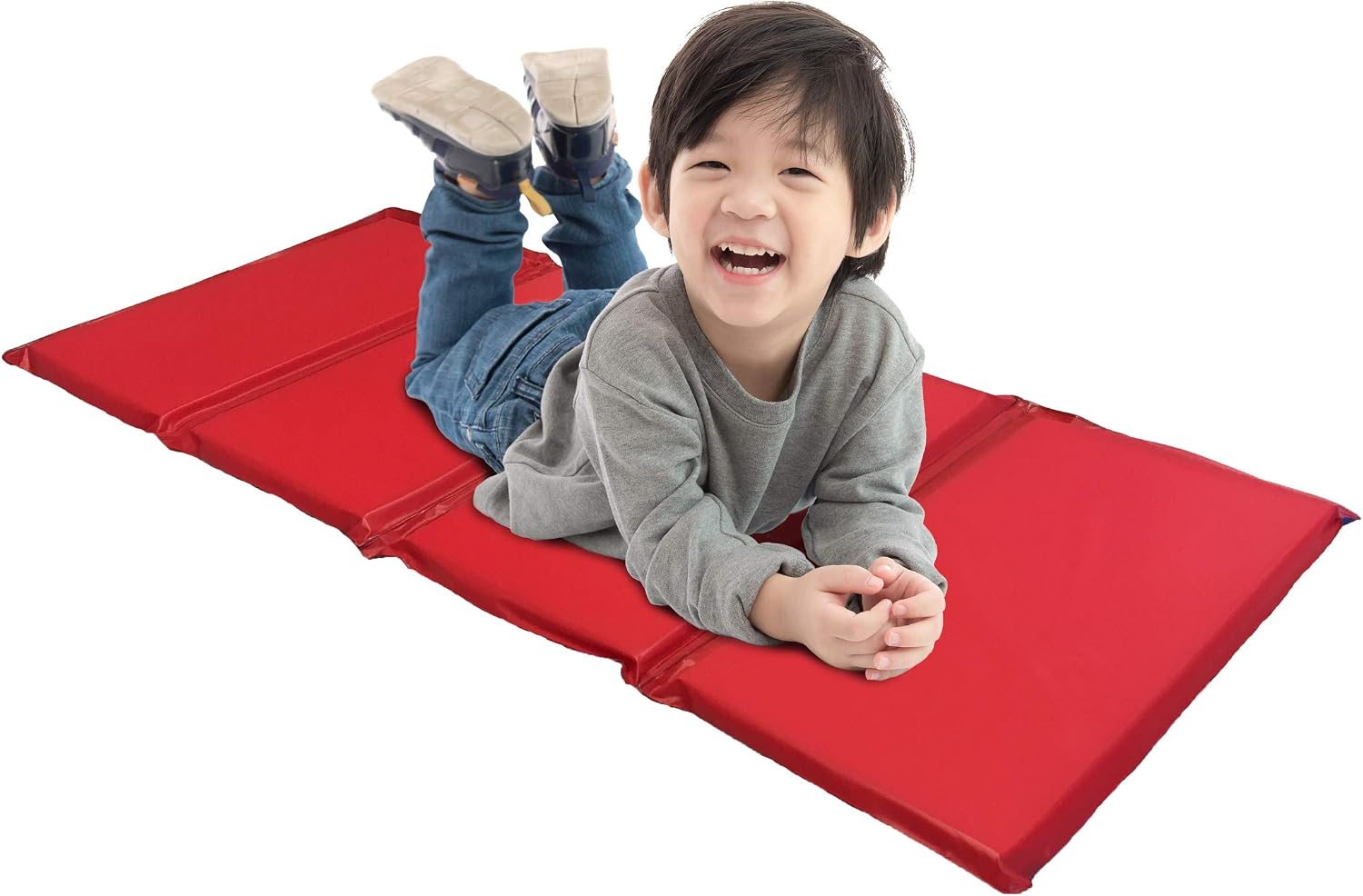 KinderMat Toddler Rest Mat With Pillow - 3/4" Thick, 46"x21", 8-mil Vinyl, Made In USA (Pink/Blue)