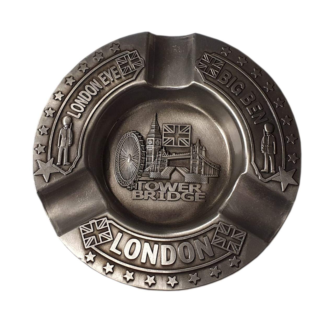 London Collage and Stars Metal Ashtray - Big Ben/Tower Bridge/Eye/Union Jack Flag/British Souvenir from England UK