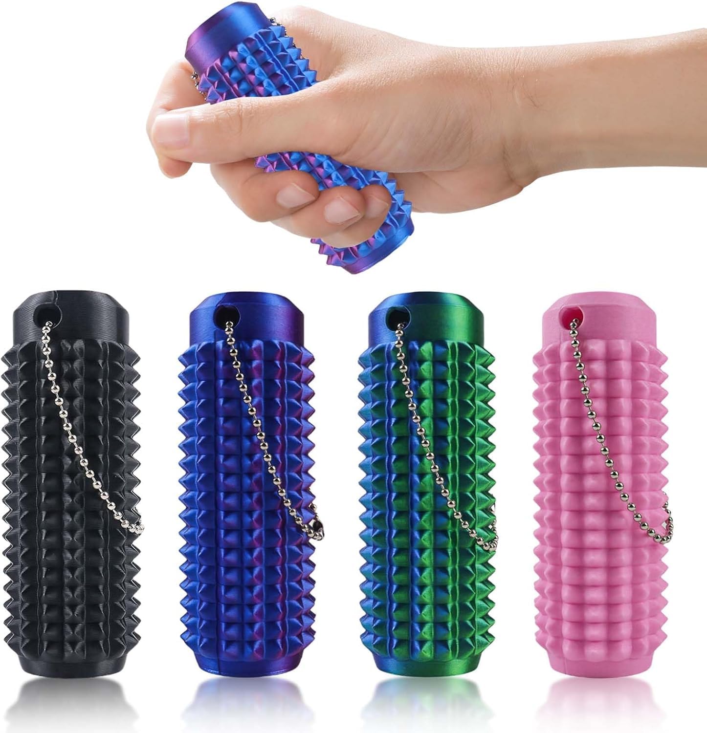 Little Ouchies Pain Fidget (4PCS), Pain Stim Fidget Toy for Adults & Teens, 3D Printed Spiky Grippie Stim Keychain, Sensory Toy for Stress Relief & Focus, Office Workers Novelty Gifts for Men (Clear)