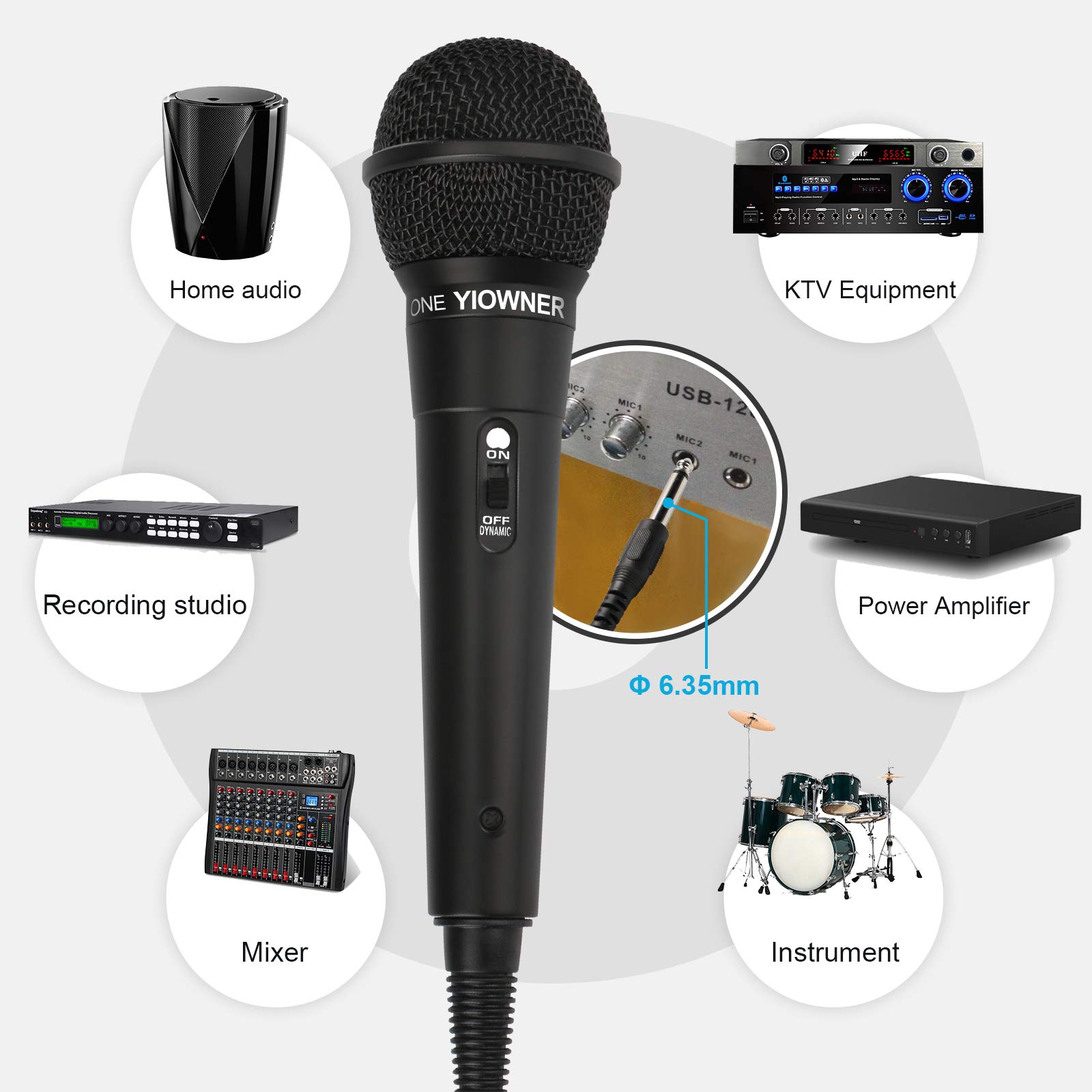 YIOWNER Wired Karaoke Microphone, Handheld for Singing, With 2.5m Cable, Vocal Dynamic Mic for Speaker, AMP, Mixer, DVD