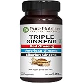 Pure Nutrition Triple Ginseng - an Unique and Effective Combination of Red Ginseng, American Ginseng and Siberian Ginseng. 790mg per Capsule | 60 Veg Caps Pack