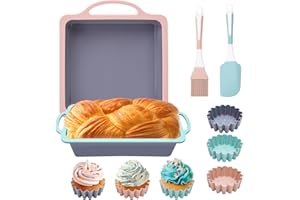 COOKSTYLE Silicone Bakeware Sets, 10in1 Silicone Baking Pans Set, Baking Set, Bread Pans for Baking with Silicone Spatulas Pastry Brush, Silicone Baking Pan Set for Cheesecake (Loaf Pan Set 10PCS)