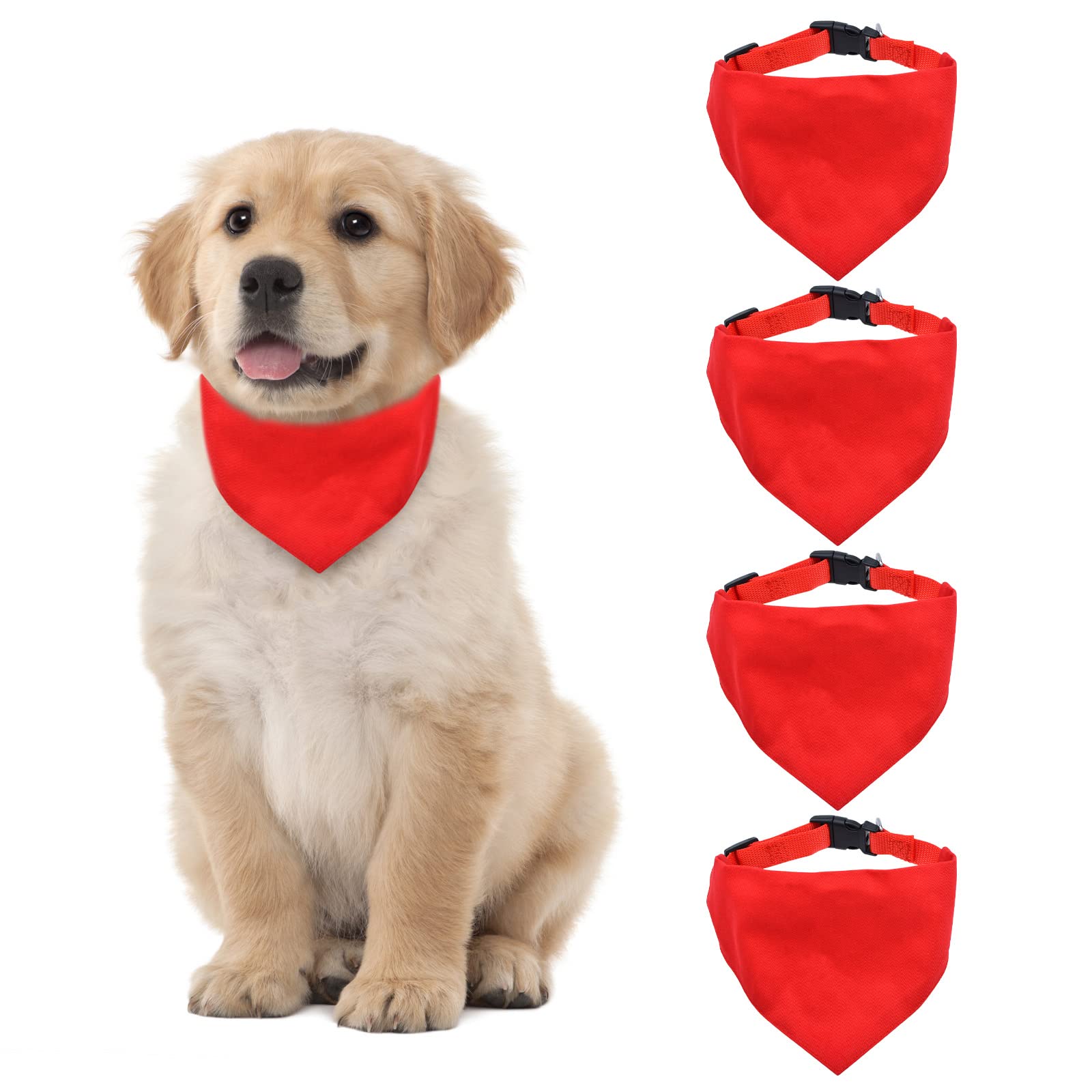 HACRAHO 4 PCS Red Dog Bandana Collar Set, Adjustable Sublimation Bandana with Removable Collar for Small Medium Dogs, Red L