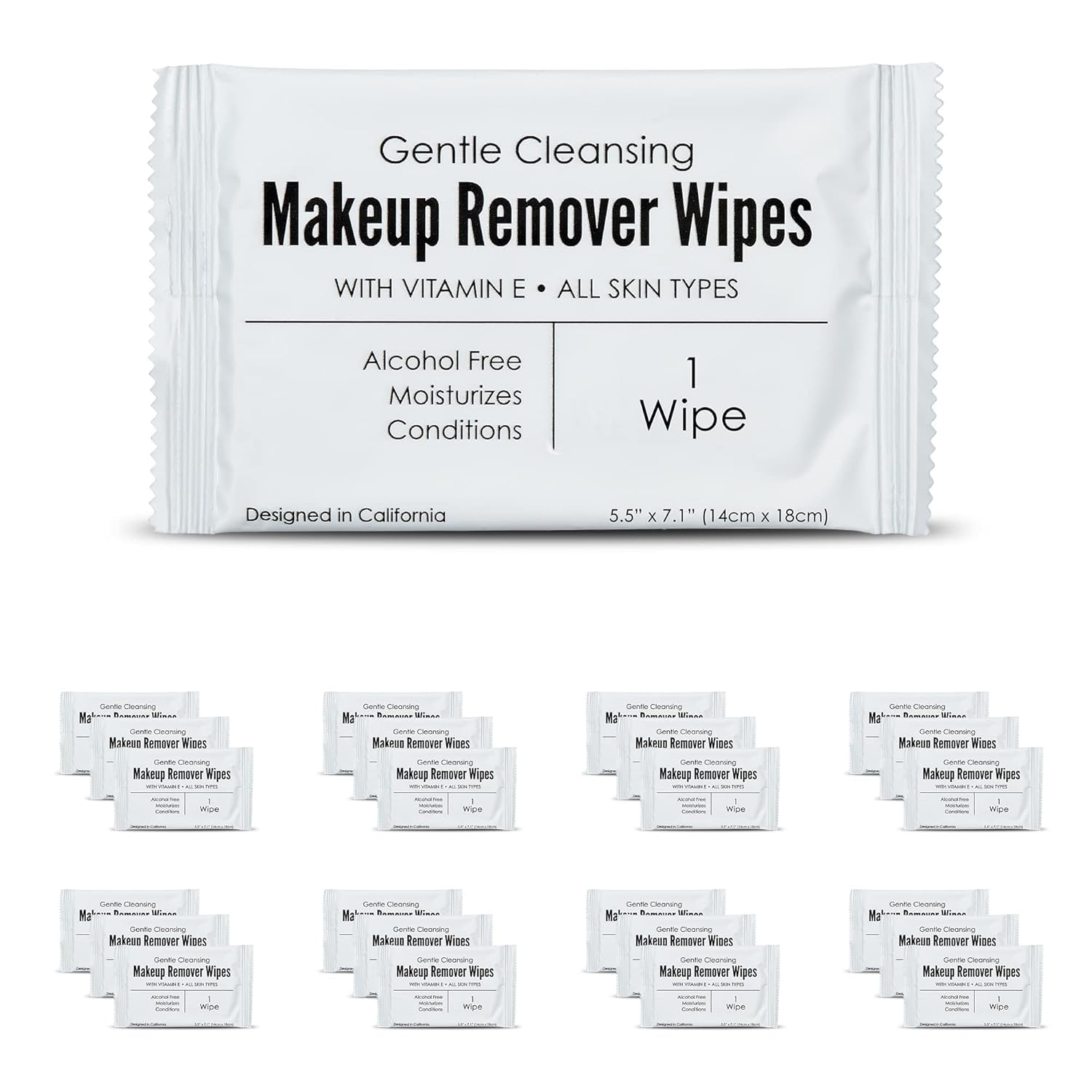 Photo 1 of World Amenities - Bulk Makeup Remover Wipes | 50 Count | Individually Wrapped, Gentle Cleansing, Alcohol Free - All Skin Types - Vitamin E - 100% Recyclable, Hotel Travel Size Toiletries