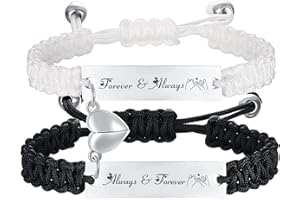 JUBOPE Personalized Handmade Braided Couples Bracelet - Custom Engraving Name ID Long Distance Relationship Bracelet Adjustable Rope Couples Bracelet Gift for Men Women Lover