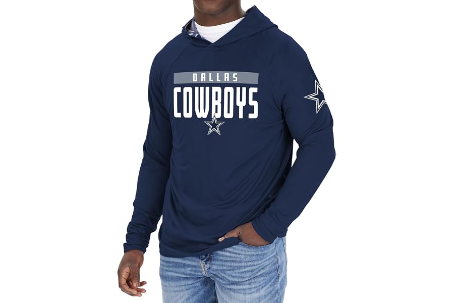 Zubaz NFL Teams Men's Hooded T-Shirt with Accent Sleeves (Small - 5XL) | Official NFL Apparel, Long Sleeve Hooded T-Shirt, Signature Colorful Sleeve Patterns