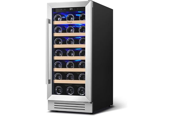 Yeego Wine Fridge Cooler - 15 Inch Wine Fridge Hold 33 Bottles, 40-65Â°F Wine Refrigerator Glass Door, Built in, Freestanding Under Counter Fridge for Beer Soda Drink Home Bar Office