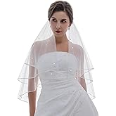 SAMKY 2T 2 Tier 1/8" Ribbon Edge Center Gathered Rhinestone Crystal Bridal Veil