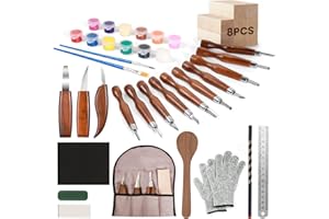 HYLCWTH Wood Carving Kit, 45 in-1 Wood Carving Tools with 13pcs Whittling Knife & Paint Set & Carpenter's Pencil & Basswood Blocks Etc. Wood Carving Kit for Beginners