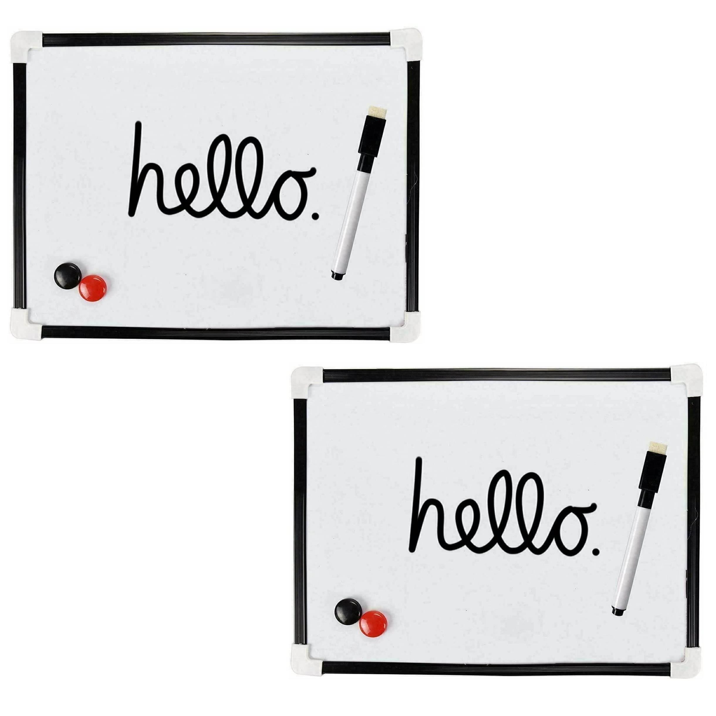 Set of 2 Small A4 Dry Wipe Magnetic Whiteboard Mini Home Kitchen Fridge Office Notice Memo White Board with Pen Eraser and Magnets
