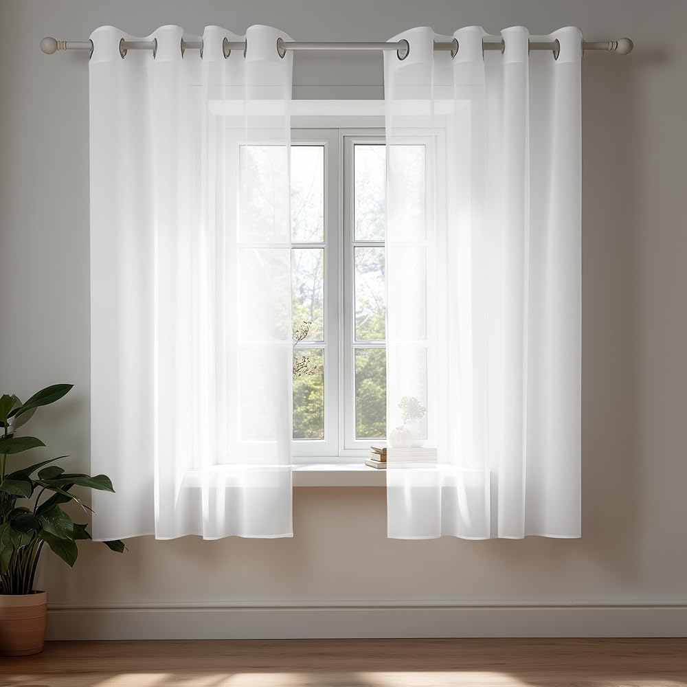 Deconovo White Voile Curtains 2 Panels 54 Inch 55 x 54 Inch Lightweight Sheer