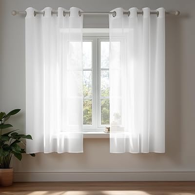 Deconovo White Voile Curtains 2 Panels 54 Inch 55 x 54 Inch Lightweight Sheer