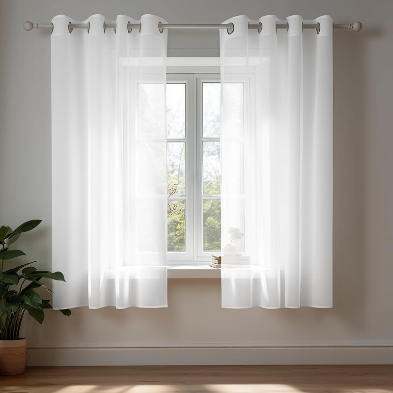 Deconovo White Voile Curtains 2 Panels 54 Inch 55 x 54 Inch Lightweight Sheer