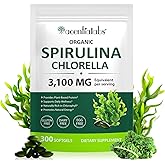 NIFEISHI Organic Spirulina Chlorella Capsules, 3100MG Per Serving, 17-in-1 Supergeens Blend, Rich in Chlorophyll, Vegan & High Protein, Immune Support Non GMO, 300 Capsules