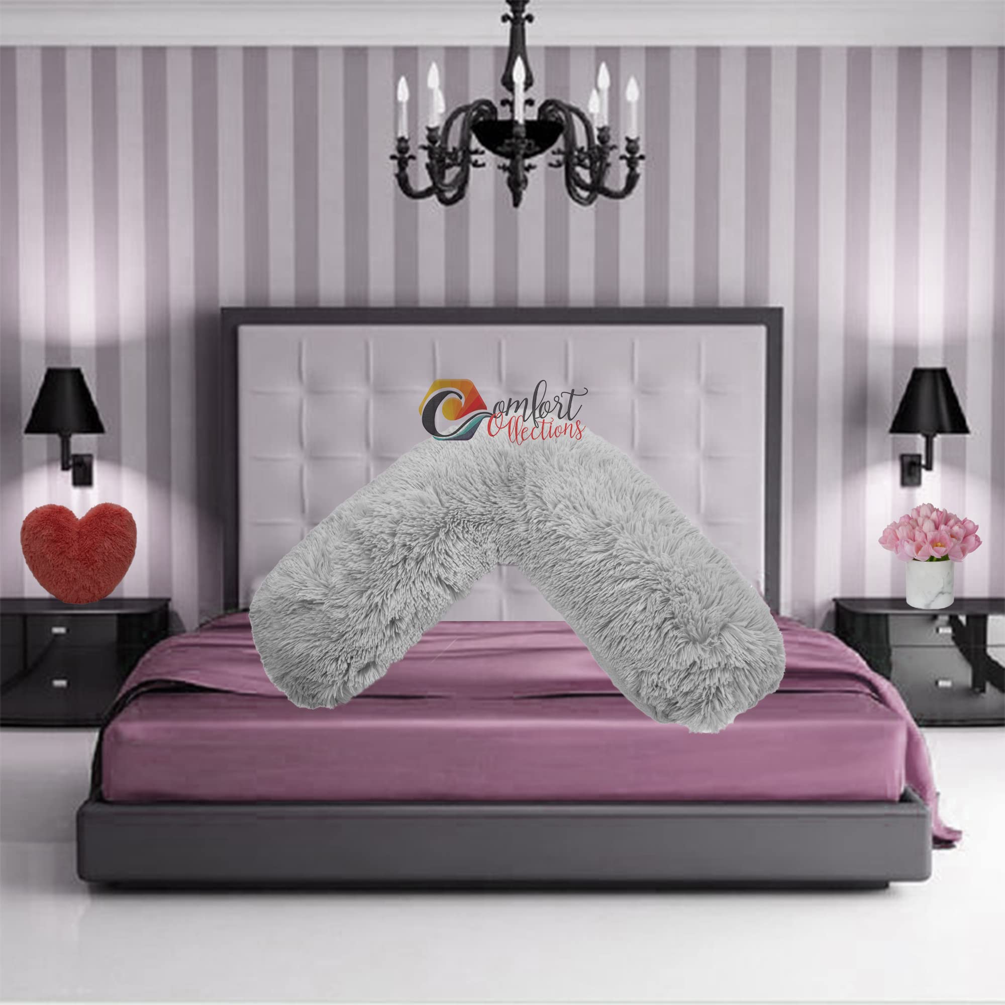 V Shaped Teddy Cuddles V Pillow Case Soft Back Neck Nursing Pregnancy Support Warm Cosy Pillowcase COLOUR: SILVER
