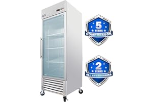 ORIKOOL 27" W Commercial Glass-Door Reach-In Refrigerator - Tempered Glass Single Door Fridge, 21 Cu.ft Capacity, 3 Adjustable Shelves, Auto Defrost, Digital thermostat control, LED Lighting