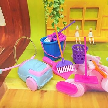 RONSHIN 9 Unids Herramientas de Limpieza de Casa de Simulación Playset Mini Floor Broom Mop Colector de Polvo de Juguete Niños Juguete de Pretender Juego para Barbie: Amazon.es: Juguetes y juegos
