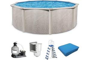 Aquarian Steel Outdoor Above Ground Pool Kit with Pool Liner, Skimmer, Pool Ladder, and Sand Filtration System and Pump, 24'