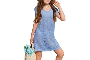 BATERMOON Girls Hollow Out Knitted Swimsuit Cover Up Kids Fashion Split Hem Coverups Beach Dress 7-14 Years