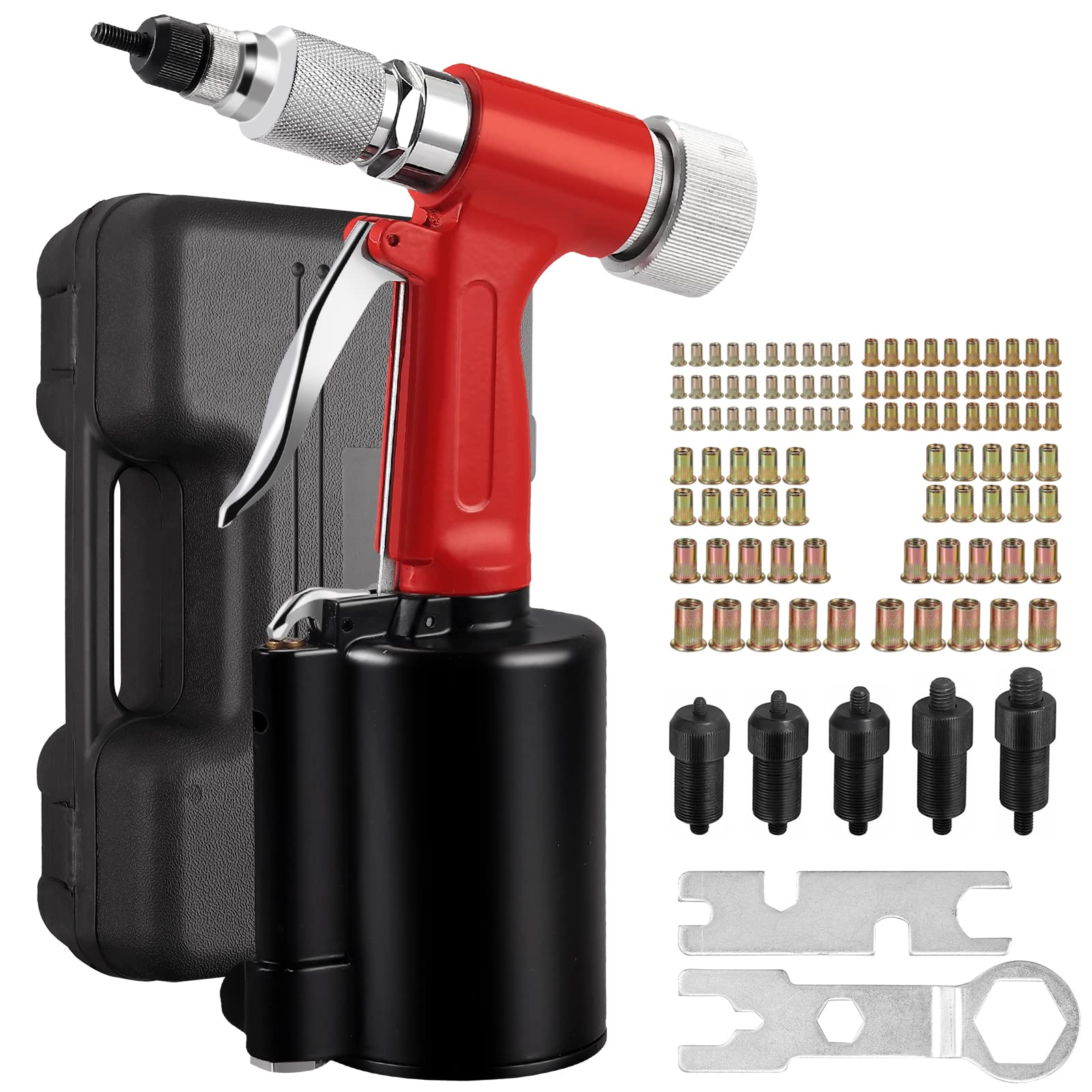 Proster Pneumatic Duty Air Hydraulic Rivnut Tool M4 M5 M6 M8 M10 Nut Heavy-Duty Riv Nut Gun Set with 100PCS Nut & Storage Case