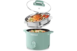 Topwit Electric Pot with Steamer, 1.5L Non-stick Ramen Cooker, Hot Pot Electric, Electric Pot for Cooking Pasta, Noodles, Steak, Egg, Portable Pot with Dual Power Control, Dorm Room Essentials, Green