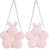 Kawaii Bunny Flower Plush Crossbody Bag for Girls – Cute Pink Fluffy Shoulder Purse with Adjustable Strap, Soft Coral Velvet Small Handbag Gift for Women & Kids