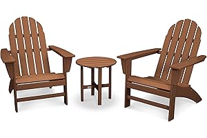 POLYWOOD Vineyard 3-Piece Adirondack Chair Set with Side Table, Teak
