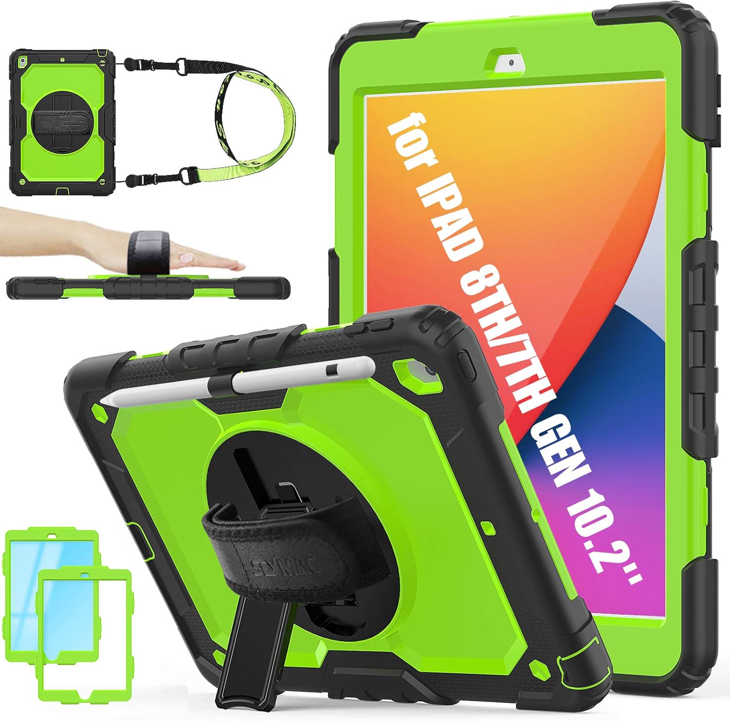 SEYMAC stock Case for iPad 9th/8th/7th Generation (10.2 Inch) 2021/2020/2019, Heavy Duty Shockproof with Screen Protector