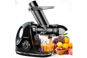 Juicer Machines, Vividmoo Masticating Juicer machines with 3-Inch Wide Chute, 2-Speed Modes & Reverse Function, Powerful Fruit Cold Press Juicer, Dishwasher Safe Slow Masticating Juicer (Iron black)
