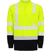 BOCOMAL FR Shirts Hi-Vis High Visibility Reflective Flame Resistant/Fire Retardant Shirt 7oz Men's Safety Shirts