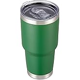 COOL YOLEB 30 oz Tumbler with Lid Stainless Steel Tumblers Vacuum Insulated Cup Reusable Powder Coated Travel Mug Double Wall Leak Proof Portable Cups Keep Cold Drinks for 12 Hours, Dark Green, 1 Pack