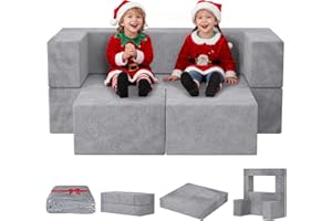 BIERUM Kids Couch, 6PCS Modular Kids Play Chair with Blanket, Kid Sofa for Playroom & Indoor, Convertible Toddler Cushions for Girls and Boys