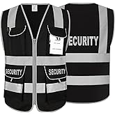 Uno Mejor Security Vest for Security Guard 9 Pockets High Visibility Reflective Safety Vest for Men Women, Work Vest with Reflective Strips, Meets ANSI, UG100S-Black X-Large