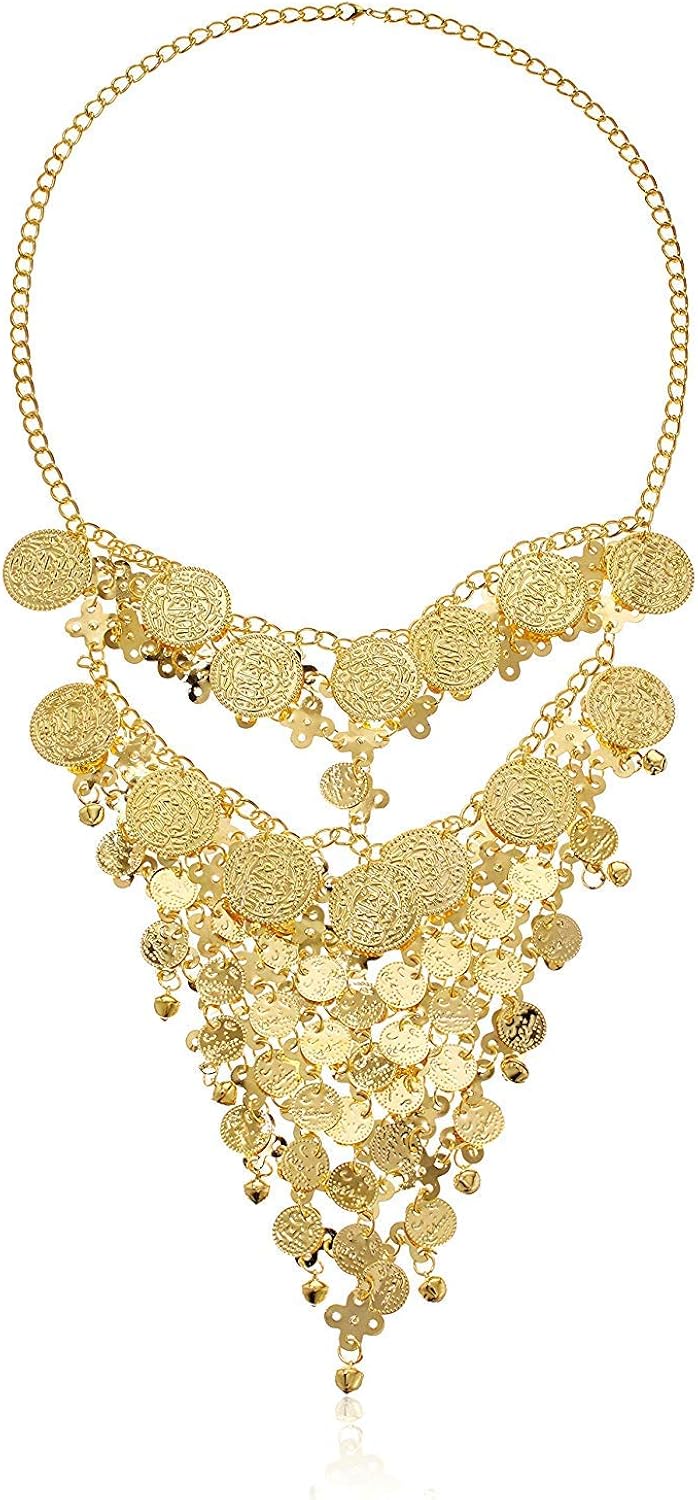 Astage Lady Cosplay Belly Dance Jewelry Coin Veil Halloween Accessories Gold Color: Clothing