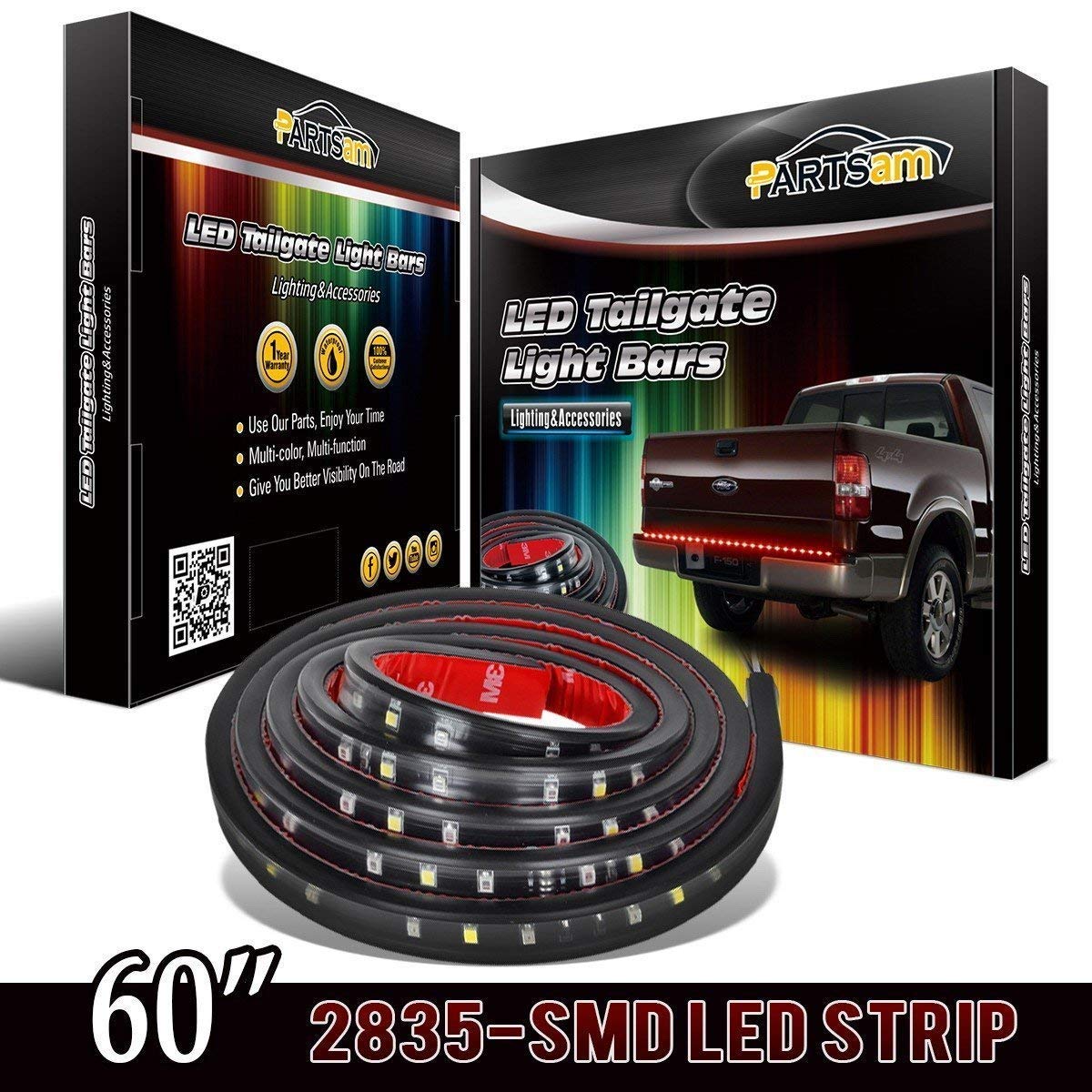 Partsam 60" Truck Tailgate Reverse Brake Turn Signal Tail Light Red White LED Light Bar Replacement for Ford/Dodge Ram Super Duty RV Pickup Truck