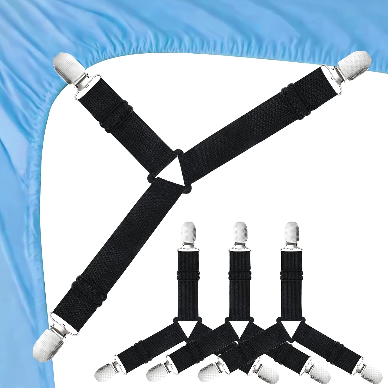 Photo 1 of Morcheiong 4 Pieces Bed Sheet Straps Adjustable Sheet Fasteners with Sheet Clips for Bedding Stays Sofas and Tablecloths