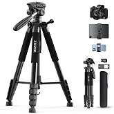 75" Camera Tripod, Aluminum Heavy Duty Camera Stand for ipad Phone, Travel Tripod with/Carry Bag/Phone Tablet Holder, Compatible with Canon Nikon Sony DSLR, Spotting Scopes, Max Load 15 Lb(Black)