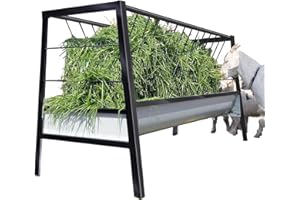 BUYYAH Pasture Feeder Black, 5-Feet Long, 77 Gallon Capacity Livestock Feeder with Deeper Feeding Pan, All Steel Frame, Easy to Assemble and Carry, Feeding Goats, Sheep for Farms, Sheep Sheds
