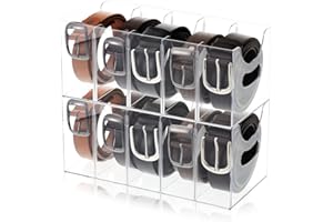 2 Pack Acrylic Belt Organizer Clear Stackable Belt Organizer Box Purse Organizer for Closet - 5 Compartments with Removable D