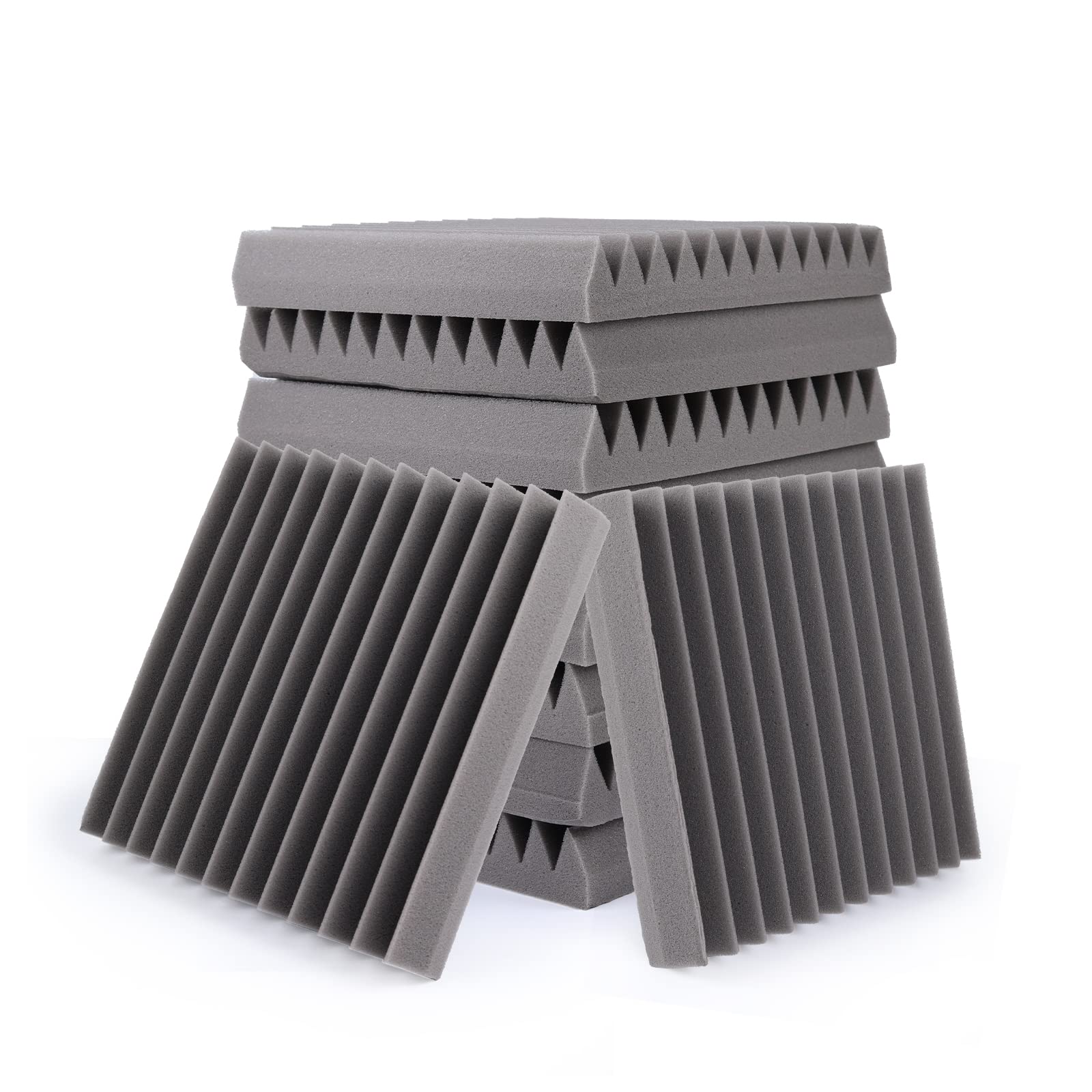 Sound Proofing Panels 12 Pcs Acoustic Panels, Sound Absorbing Panels 2" X 12" X 12" High Density Wedges Acoustic Foam Panels Fireproof Acoustic Wall Panels for Recording Studio, Home, Offices (Grey)